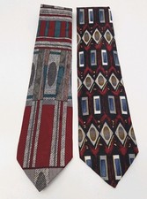 Chez Roffe Lot of 2 Men's Necktie 100% Silk Made In USA Geometric Pattern