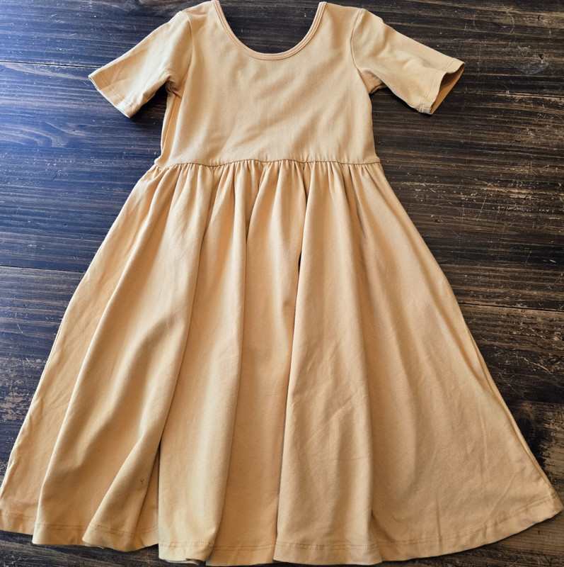 Alice + Ames Girls Fit & Flare Knit Dress Yellow Solid Short Sleeve Midi Size 8