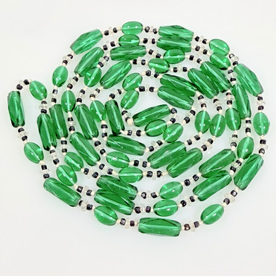 Vintage Green Art Glass Beaded Necklace 56'' Endless Long Strand Czech Style