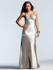 NWOT champagne Faviana Couture satin beads Dress 2