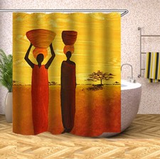 African Ethnic Tribe Lady Waterproof Shower Curtain Set Bathtub Decor Curtain70"