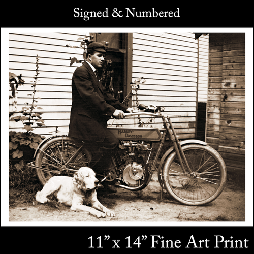 Early 1900's 1st Harley-Davidson Motorcycle Bike Dog & Man Signed Fine Art Print - Picture 7 of 9