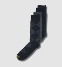 Gold Toe Men's 4-Pair Pack Gray Argyle Blue Cotton Dress Socks Size 6-12