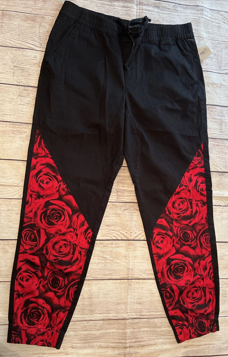 NWT Rue 21 Joggers Juniors size Medium XL Black with Red Roses eBay