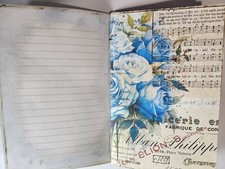 Junk Journal Booklet "BLUE ROSE 2" HANDMADE W/Pockets, Cards, Tags, LG 9X6 40PGS