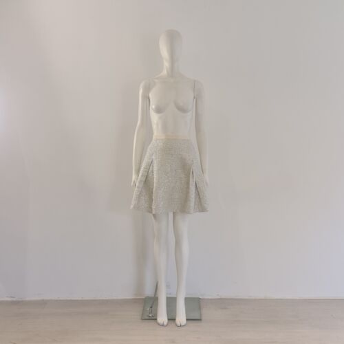 Lanvin Silver Skirt UK 6 8 EU 34 36 A-Line White … - image 1