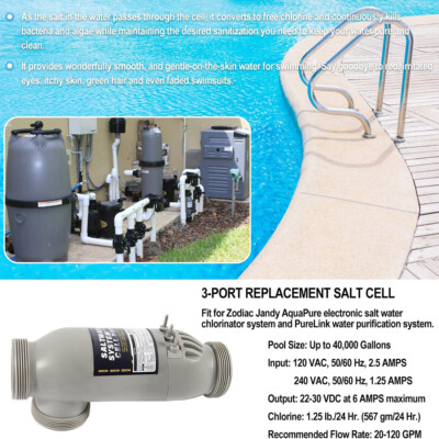 R0452400 3-Port Salt Cell Replacement for Zodiac Jandy AquaPure PureLink PLC1400