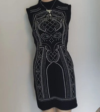 Say What Dress Knit Beaded Bodycon Mini Sleeveless Medium Black NEW