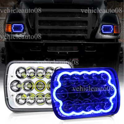 Pair 130W 5x7'' 7x6'' LED Headlights Blue Halo Fit for Ford F-650 F-750 2000-2015
