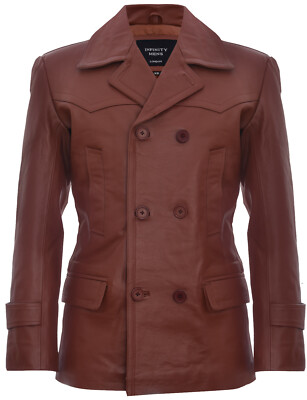Herren Coniac hellbraune Rindslederjacke Dr Who Marine deutsche Erbse Mantel
