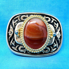 Classic Western Dress Belt Buckle Southwestern Orange Agate Cowboy Vtg .BMW456