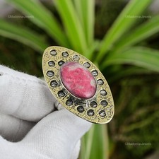 Natural Thulite Gemstone Promise Adjustable Ring 925 Sterling Silver For Girls