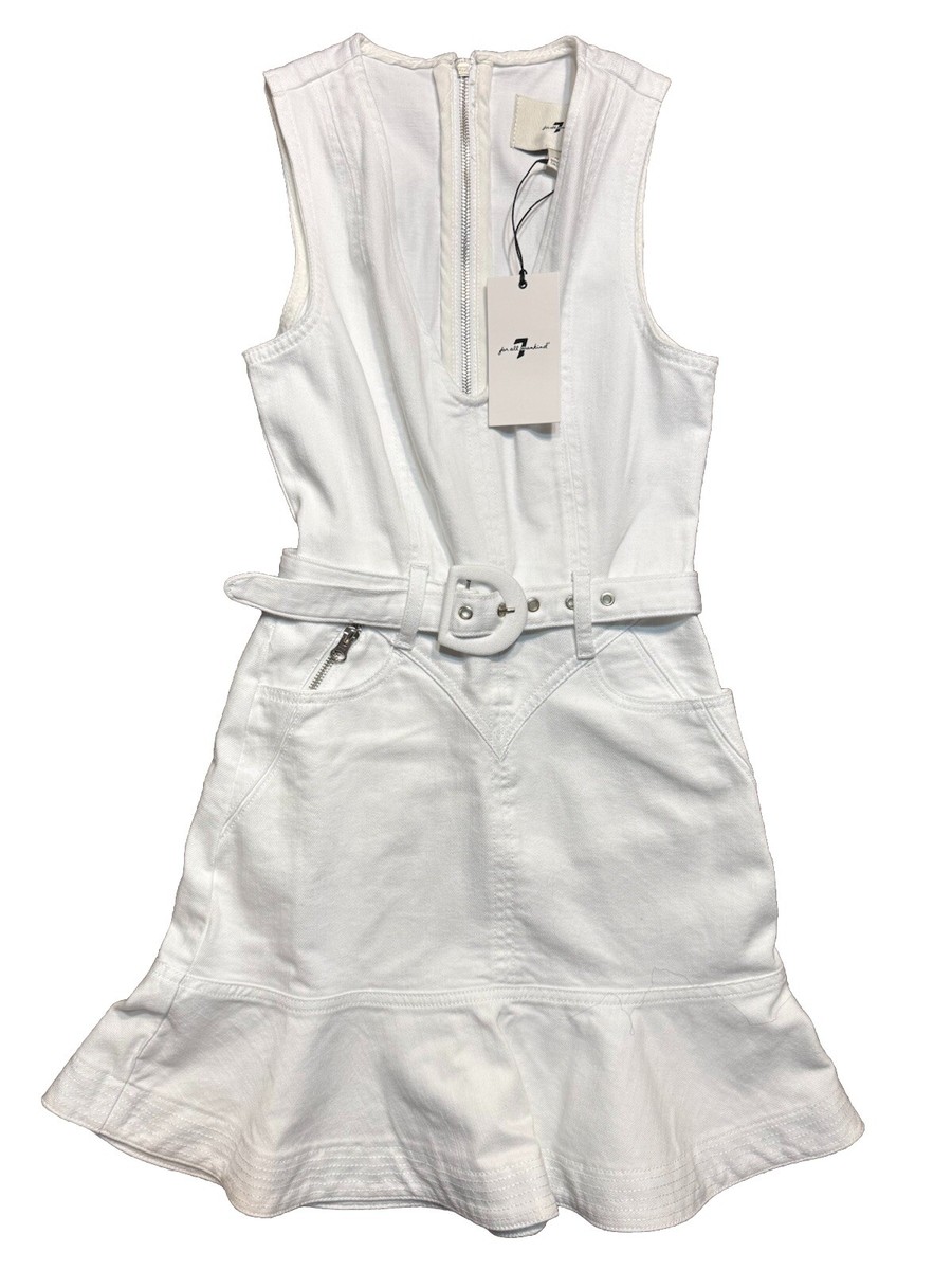 7 FOR ALL MANKIND Denim Jean Sleeveless Belted Mini Dress White XS (MSRP $258) 7 FOR ALL MANKIND Denim Jean Sleeveless Belted Mini Dress White XS (MSRP $258)