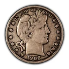 1908-O 50c Barber Silver Half Dollar - Deep Patina - Fine/VF - SKU-T4898