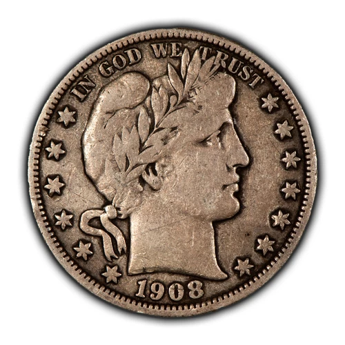 1908-O 50c Barber Silver Half Dollar - Deep Patina - Fine/VF - SKU-T4898