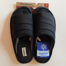 DEARFOAM  S Men Nylon Slide Slippers Memory Foam Black, Navy Open Toe Size M 9-10