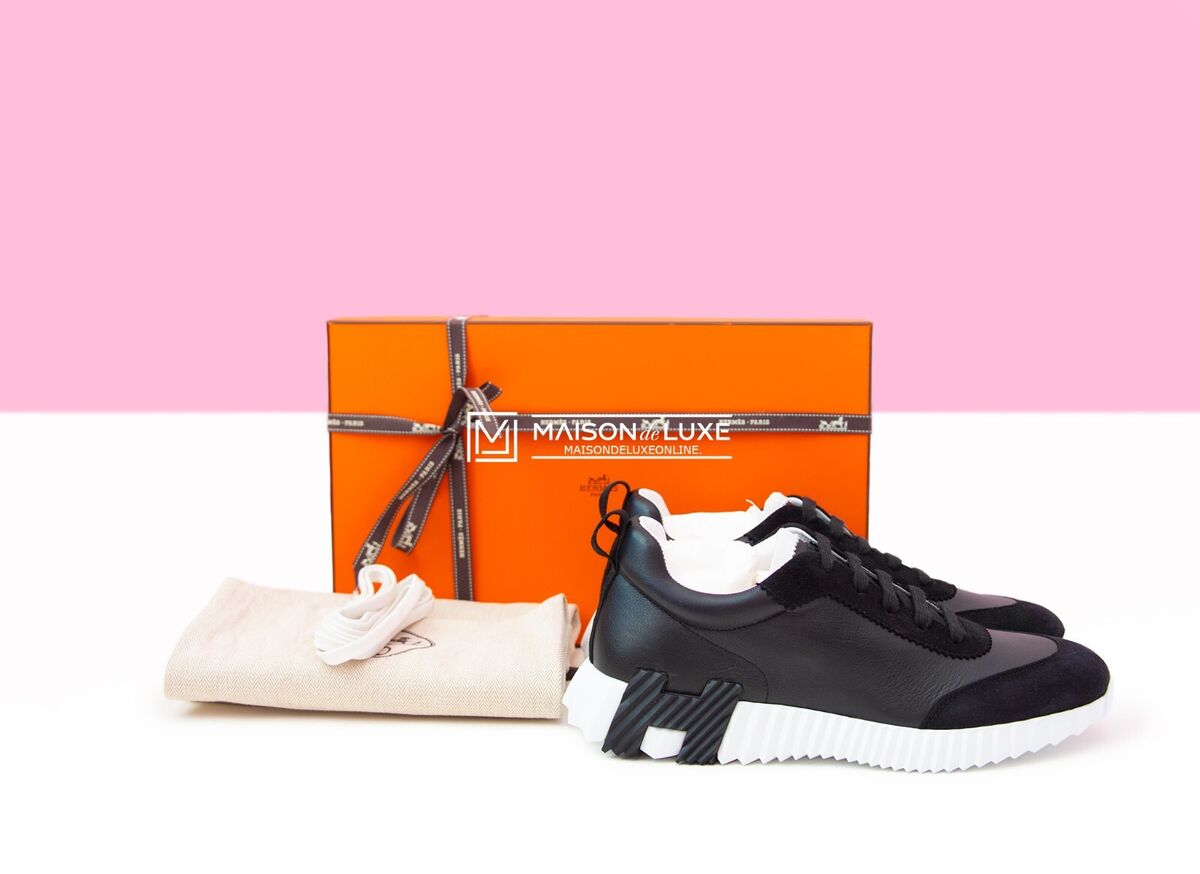 NEW HERMES H BLACK BOUNCING 41 8 LEATHER SNEAKER SHOES NEW HERMES H BLACK BOUNCING 41 8 LEATHER SNEAKER SHOES