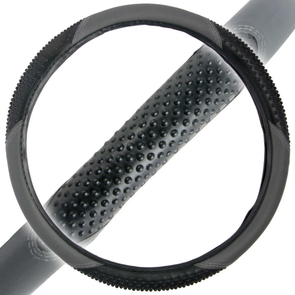 PU Leather Car Seat Covers & Massage Grip Steering Wheel Cover Black/Gray - Image 3 of 4