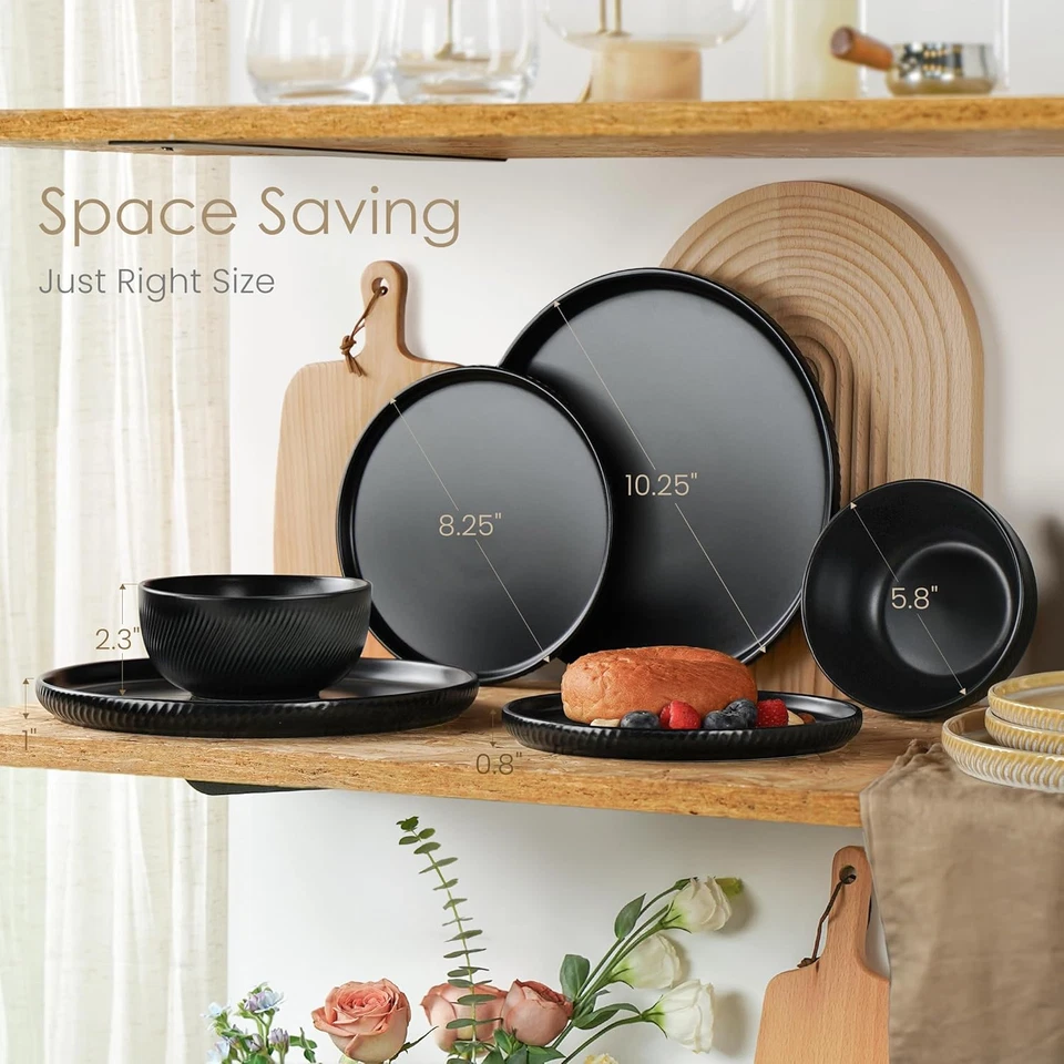 Earthsong Dinnerware Sets for 4, 12-Piece Ceramic Plates and Bowls Set, Dishwash - Image 3 of 4