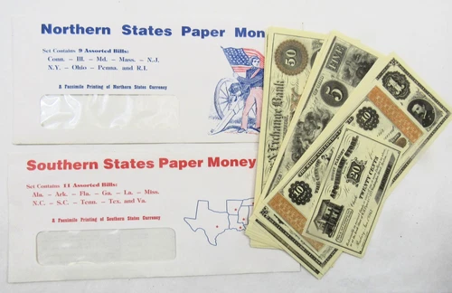 Vintage Lot Civil War Paper Money North South Reproduction Reenactor Cash CW