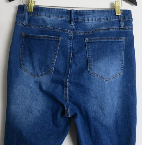 Satin Doll Jeans Denim Dark Blue Size 12 Front Embellished Rhinestones Cutoff - Picture 5 of 8