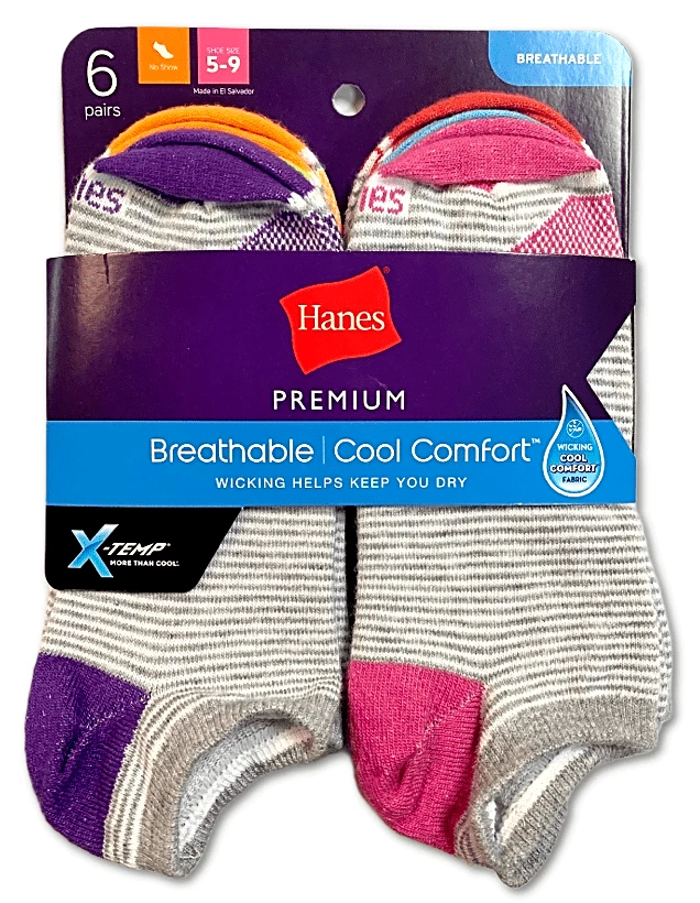 Hanes Mujer No Show X-Temp Multicolor Transpirable Premium 6 Pares Calcetines Talla 5-9 Foto 3 de 4