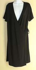 J.JILL Black Woven Rayon Polyester Crepe Wrap Short Sleeve Dress Sz 14