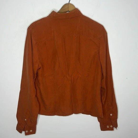 Blusa vintage años 90 también conocida como Eddie Bauer 100 % seda naranja óxido cuello abotonado Foto 4 de 4