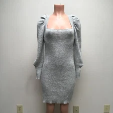 WAYF Womens Grey Leland Long Sleeve Tie Back Ribbed Knit Sheath Sweater Dress M