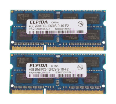 Elpida 8GB 2X 4 GB 2Rx8 PC3-10600 Speicher RAM SO-DIMM Laptop DDR3 1333MHz CL9^%