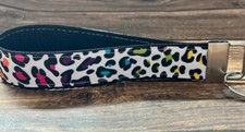 Key Fob Chain Holder Wrist Lanyard Strap Hands Free Rainbow Leopard Black White