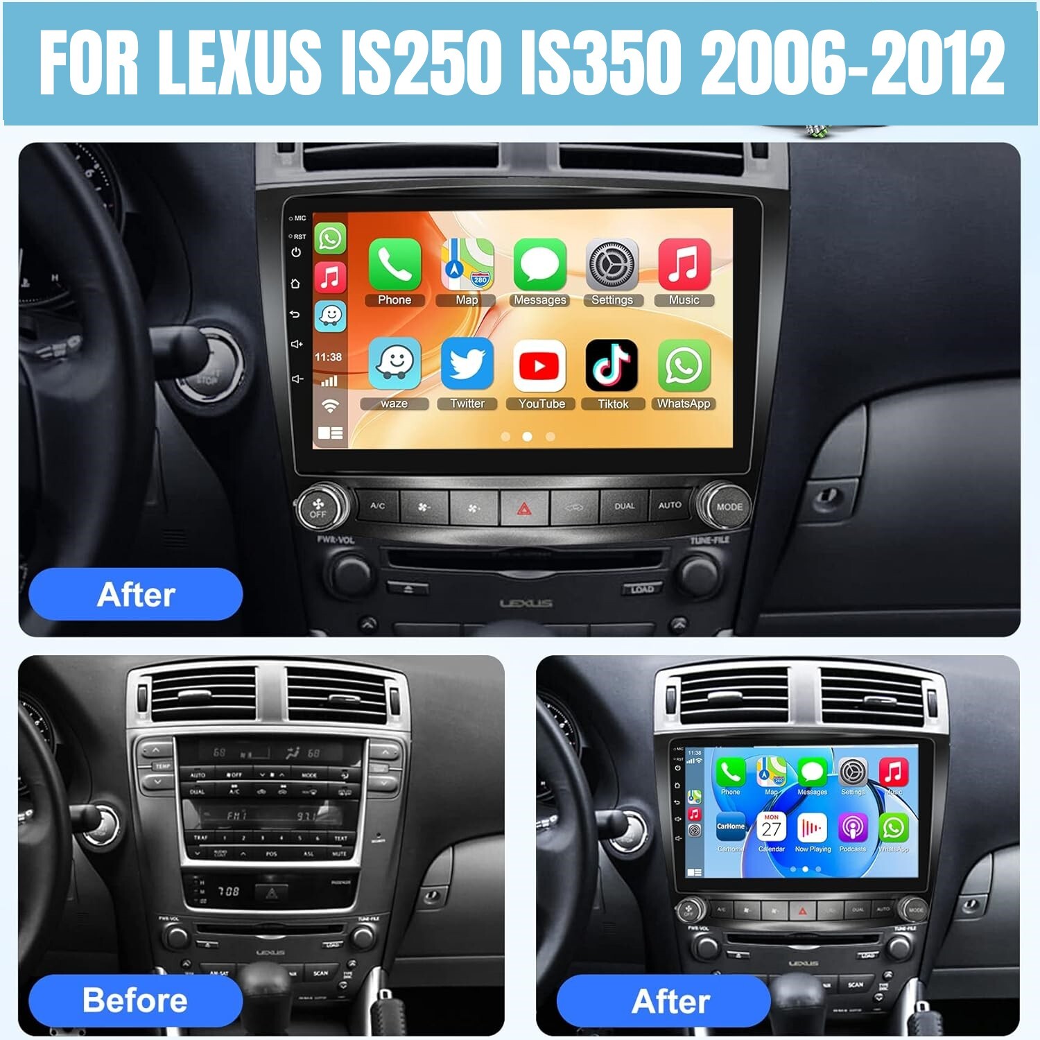 FOR LEXUS IS250 IS350 2006-2012 32G ANDROID 12 RADIO CAR STEREO CARPLAY GPS NAVI