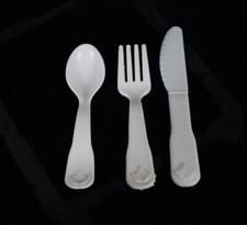 RARE VINTAGE FISHER PRICE PRETEND PLAY WHITE REPLACEMENT KNIFE SPOON  FORK SET