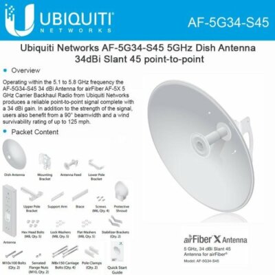 NEU: Ubiquiti Networks 5 GHz airFiber Dish AF-5G34-S45, 34 dBi 105x105cm Antenna