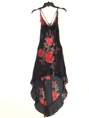 Free People Intimately Black Red Sheer Hi Lo Midi Slip Dress