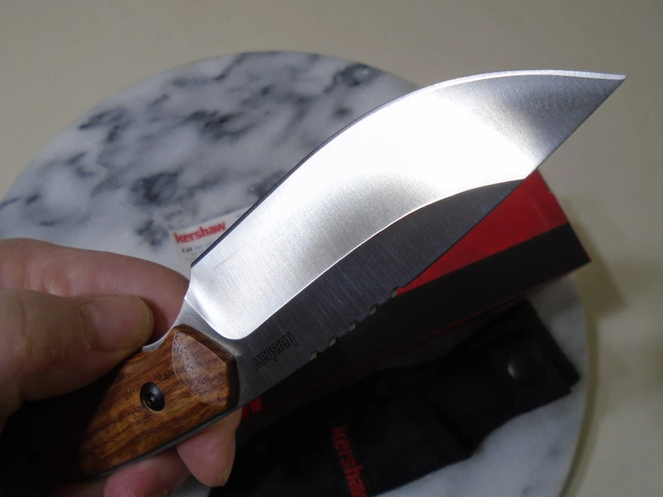 Cuchillo cazador Kershaw Halt Full Tang hoja fija desollador 1417 mango de madera nuevo Kai Foto 2 de 4