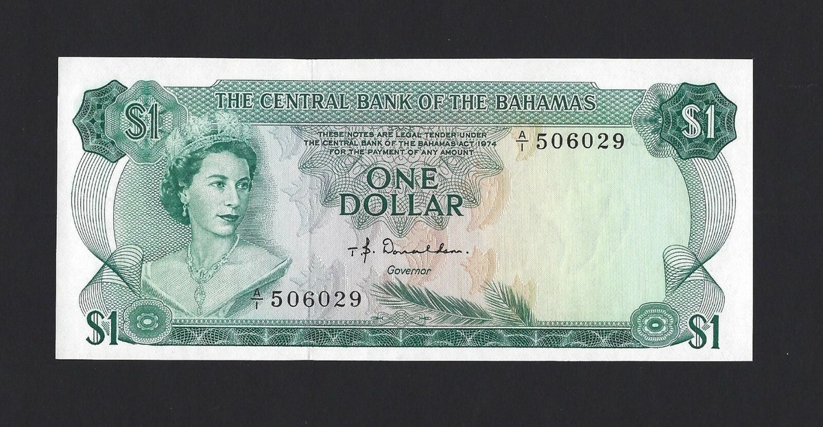 BAHAMAS $1 Dollar 1974 Central Bank, P-35a, A/1 Prefix, UNC 100