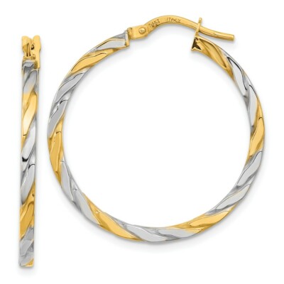 Real 14kt & White Rhodium Polished & Twist Hoop Earrings