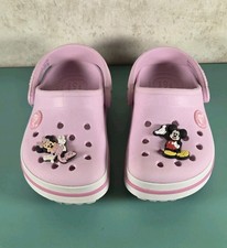 Pink Crocs Toddler Size 8 Mickey Minnie Mouse Charms Crocband Clogs