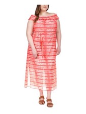 MICHAEL MICHAEL KORS Womens Coral Lined Short Sleeve Maxi Dress Plus 2X