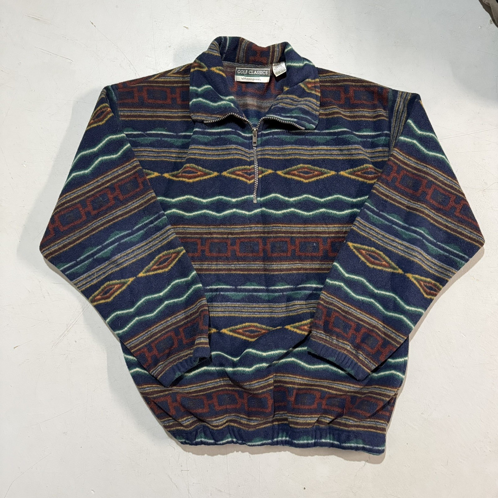 Vintage 90s 1/4 Zip Aztec Print Fleece Jacket Men’s Medium Crazy Munsingwear