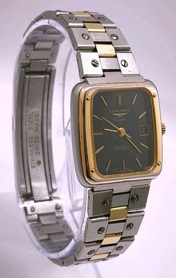 Vintage 1980er Longines Ferrari Collab bicolor Stahl schwarzes Zifferblatt Quarz Damenuhr