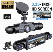 4 Channel 1080P Car Dash Cam DVR Front Rear Left Right Night Vision 64GB