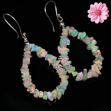925 Sterling silver Earrings Natural Ethiopian Opal Gemstone Beads Earrings
