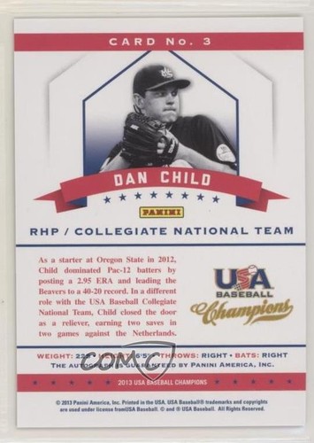 2013 Panini USA Baseball Champions Mirror Gold 4/10 Dan Child #3 Auto fm0 - Afbeelding 2 van 3