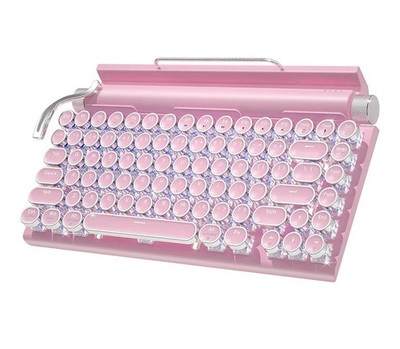 Retro Typewriter Wireless Mechanical Gaming Keyboard, Bluetooth 5.0 PINK