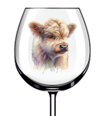 12x bunte Baby Highland Kuh Vinyl Aufkleber Abziehbild Becher Weinglas Flasche