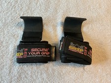 Hand Grip Power Pads Pro Weight Lifting Metal Hooks Wrist Strap-Owned But Unused