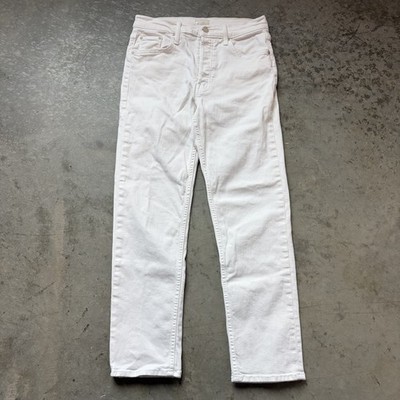 Mother Jeans The Tomcat Ankle Cream Puffs White Denim Straight Leg Womens 28x27