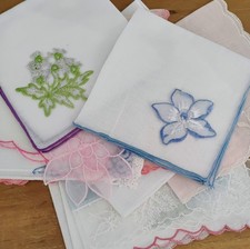 Vgt Lot Of 10 3D Floral Hankies Handkerchiefs